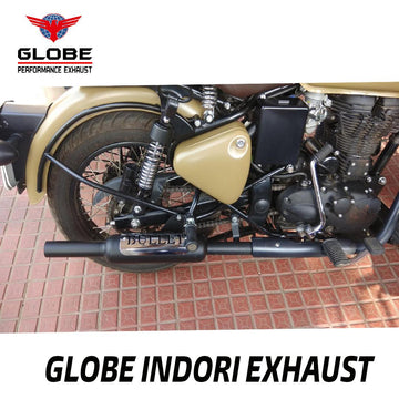 Indori Black Exhaust With Bullet Heat Shield For Classic 350 , Standard 350 , Electra 350 , Thunderbird 350