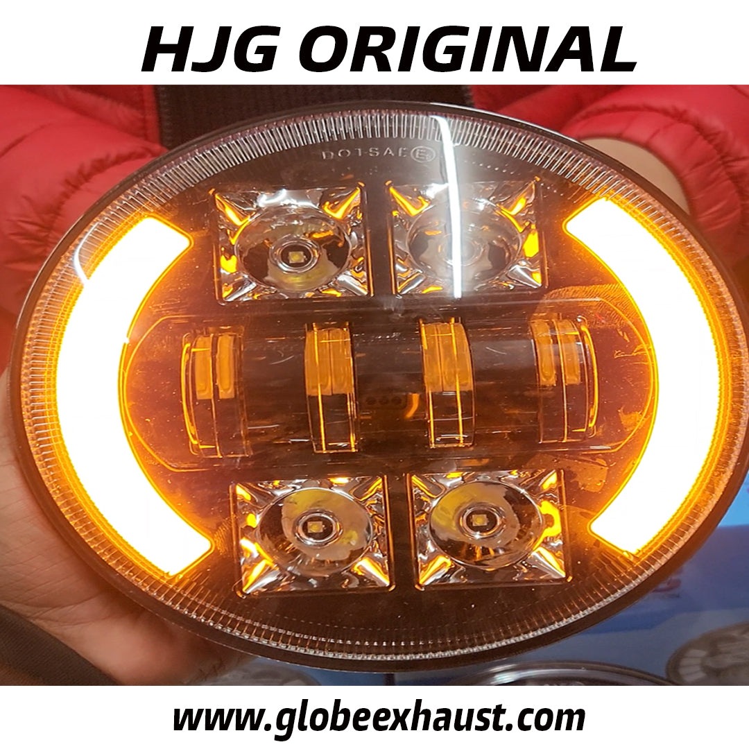 8 Lens Cut Ring Headlight (Amber & White Ring) For Royal Enfield Classic 350 | Standard | Electra